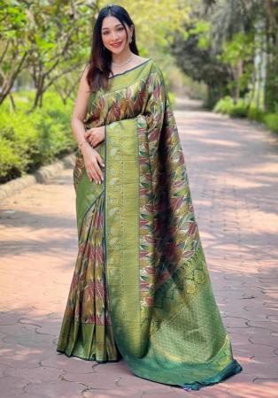 Picture of Classy Silk Dark Olive Green Saree