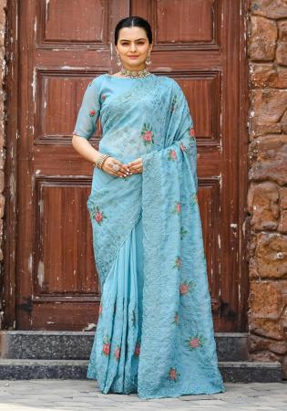 Picture of Pleasing Chiffon Light Blue Saree