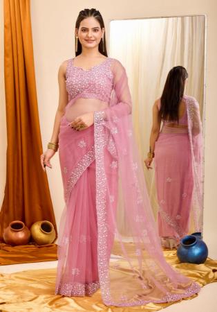 Picture of Comely Net Pale Violet Red Saree