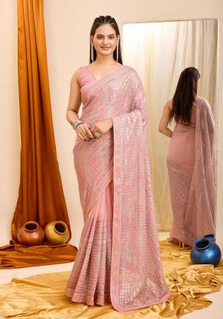 Picture of Radiant Georgette Dark Salmon Saree