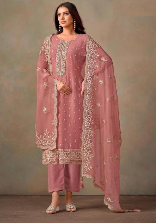 Picture of Elegant Organza Pink Straight Cut Salwar Kameez