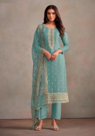 Picture of Pretty Organza Off White Straight Cut Salwar Kameez