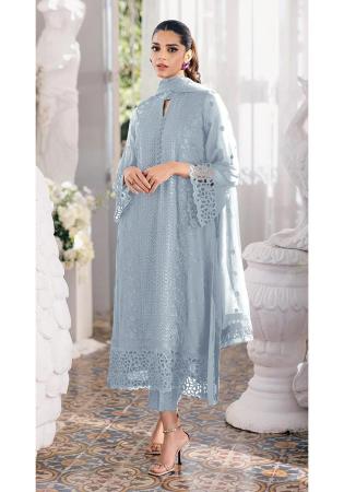 Picture of Georgette Light Slate Grey Straight Cut Salwar Kameez