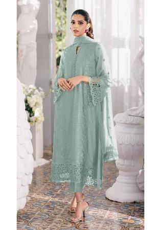 Picture of Georgette Steel Blue Straight Cut Salwar Kameez