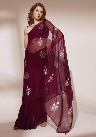 Picture of Shapely Organza Maroon Saree