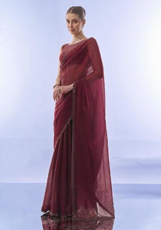 Picture of Enticing Chiffon & Satin Maroon Saree