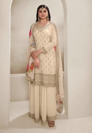 Picture of Chiffon Pale Golden Rod Straight Cut Salwar Kameez