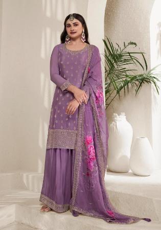 Picture of Comely Chiffon Plum Straight Cut Salwar Kameez