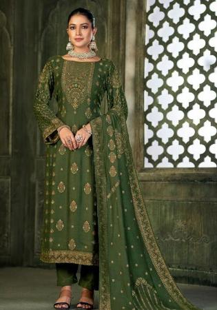 Picture of Chiffon Dark Olive Green Straight Cut Salwar Kameez