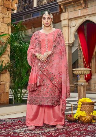 Picture of Georgette Pale Violet Red Straight Cut Salwar Kameez