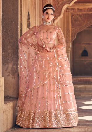 Picture of Wonderful Net Dark Salmon Lehenga Choli