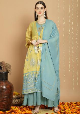 Picture of Fascinating Silk Khaki Straight Cut Salwar Kameez