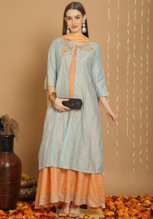 Picture of Graceful Silk Dark Grey Straight Cut Salwar Kameez