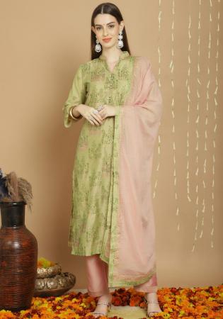 Picture of Amazing Silk Dark Khaki Straight Cut Salwar Kameez