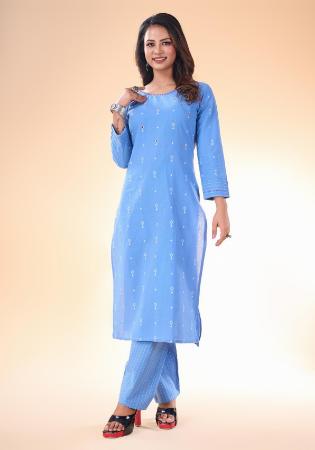 Picture of Cotton Cornflower Blue Readymade Salwar Kameez