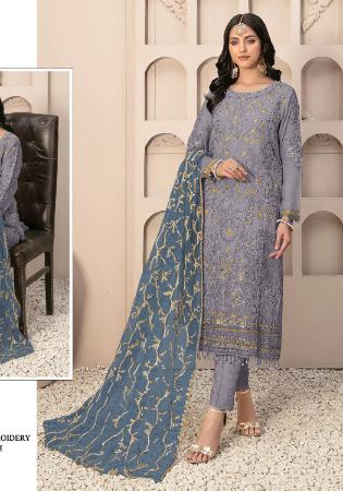 Picture of Georgette Slate Grey Straight Cut Salwar Kameez