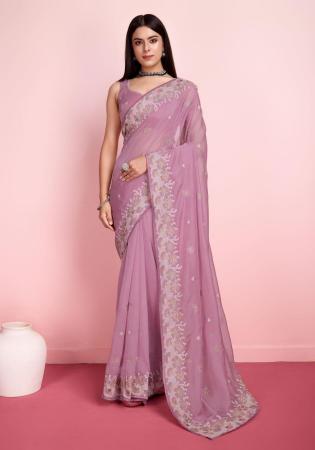 Picture of Delightful Organza Rosy Brown Saree