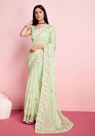 Picture of Enticing Organza Medium Spring Green Saree