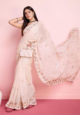 Picture of Amazing Organza Beige Saree