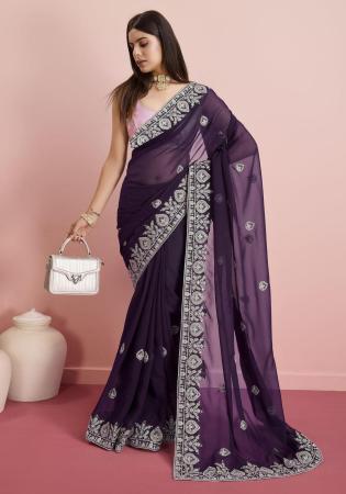 Picture of Lovely Georgette Purple Saree