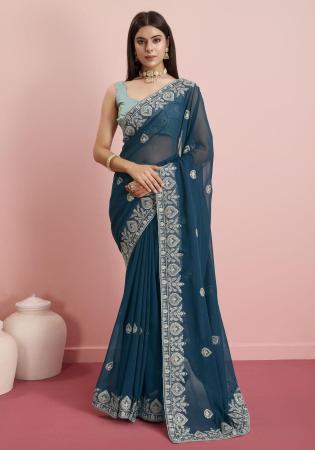 Picture of Comely Georgette Navy Blue Saree