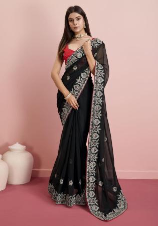 Picture of Pretty Georgette Black Saree