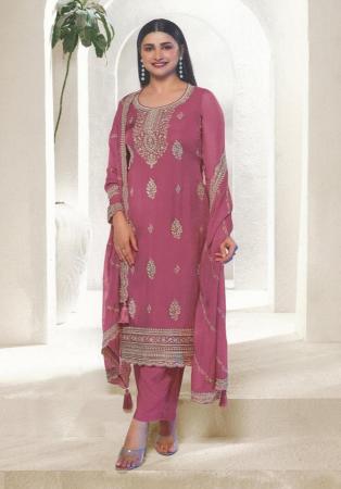 Picture of Alluring Organza Pink Straight Cut Salwar Kameez