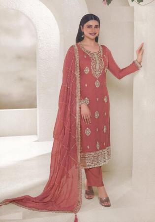 Picture of Organza Indian Red Straight Cut Salwar Kameez