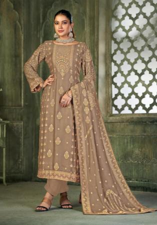 Picture of Excellent Chiffon Beige Straight Cut Salwar Kameez