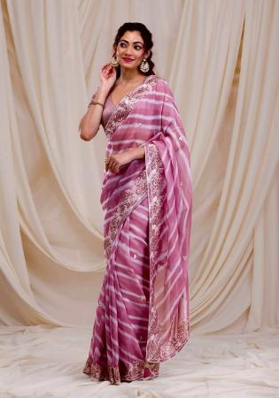 Picture of Lovely Georgette Pale Violet Red Saree