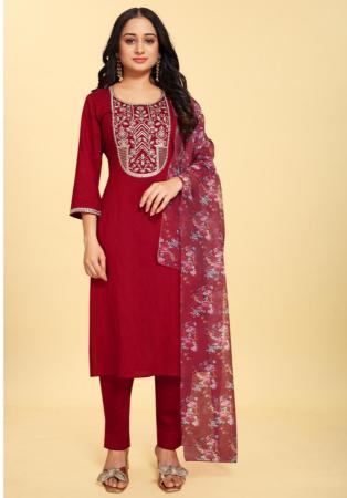 Picture of Wonderful Silk Dark Red Readymade Salwar Kameez