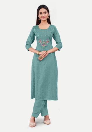 Picture of Classy Cotton Cadet Blue Kurtis & Tunic