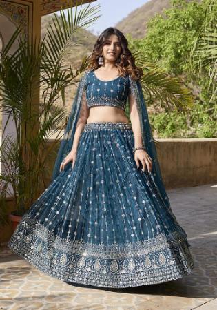 Picture of Charming Net Steel Blue Lehenga Choli