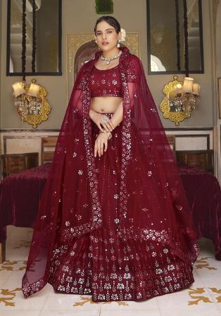 Picture of Beautiful Net Maroon Lehenga Choli