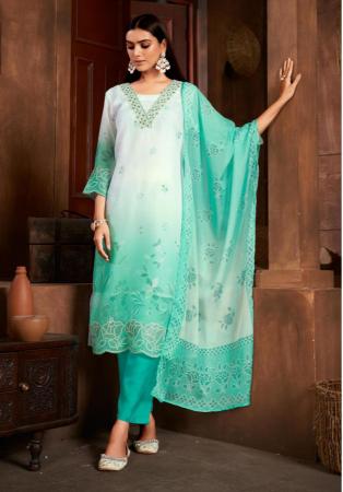 Picture of Organza Light Steel Blue Readymade Salwar Kameez