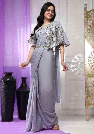 Picture of Sightly Chiffon Slate Grey Saree