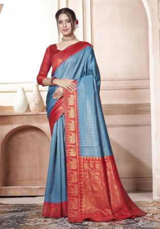 Picture of Beautiful Silk Cadet Blue Saree