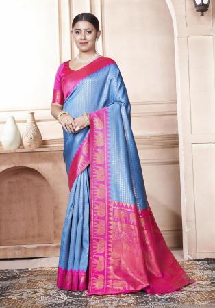 Picture of Beautiful Silk Cadet Blue Saree