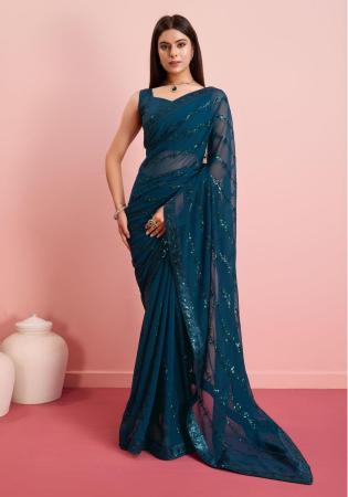 Picture of Pleasing Georgette Navy Blue Saree