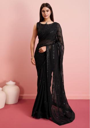 Picture of Ideal Georgette Black Saree