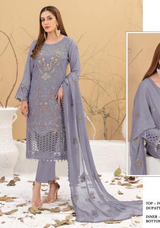 Picture of Pretty Georgette Grey Straight Cut Salwar Kameez