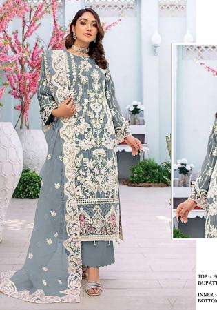 Picture of Georgette Light Slate Grey Straight Cut Salwar Kameez