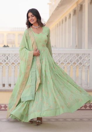 Picture of Wonderful Georgette Dark Sea Green Readymade Gown