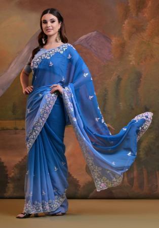 Picture of Fine Georgette Dark Slate Blue Saree