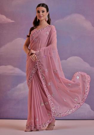 Picture of Enticing Georgette Rosy Brown Saree