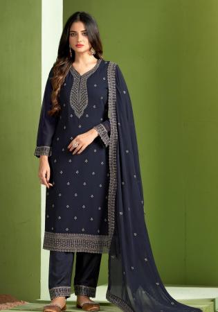 Picture of Georgette Dark Slate Grey Straight Cut Salwar Kameez