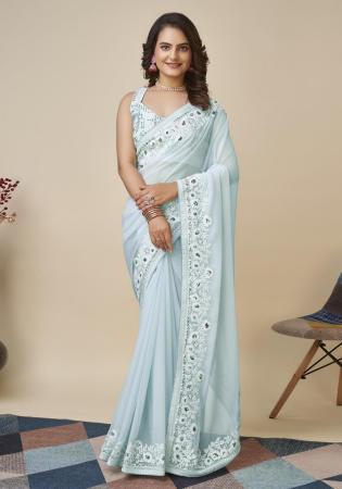 Picture of Graceful Georgette Light Steel Blue Saree