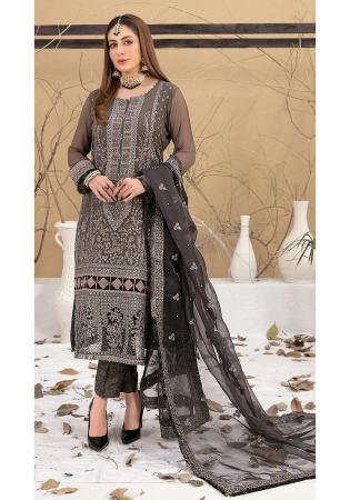 Picture of Georgette Dim Gray Straight Cut Salwar Kameez