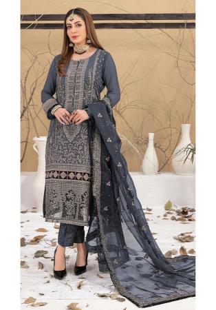 Picture of Georgette Slate Grey Straight Cut Salwar Kameez