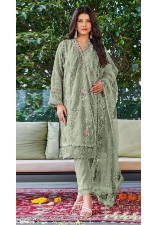 Picture of Georgette Dark Sea Green Straight Cut Salwar Kameez